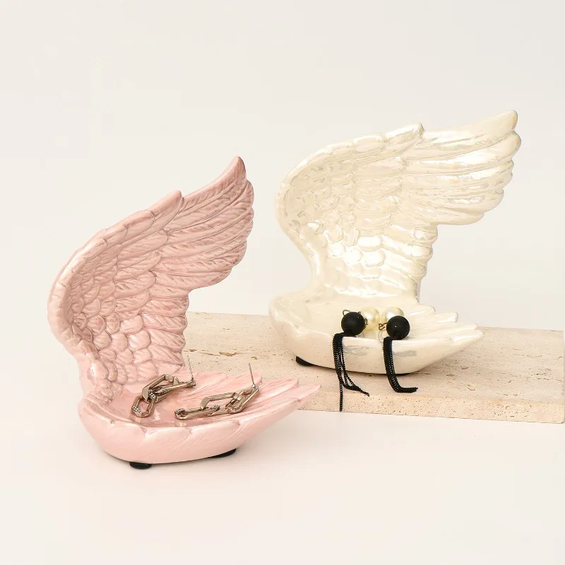 Luxury Feather Ceramic Jewelry Tray - Earring & Ring Storage Dish, Home Decor Desktop Ornament for Daily Organization & Display