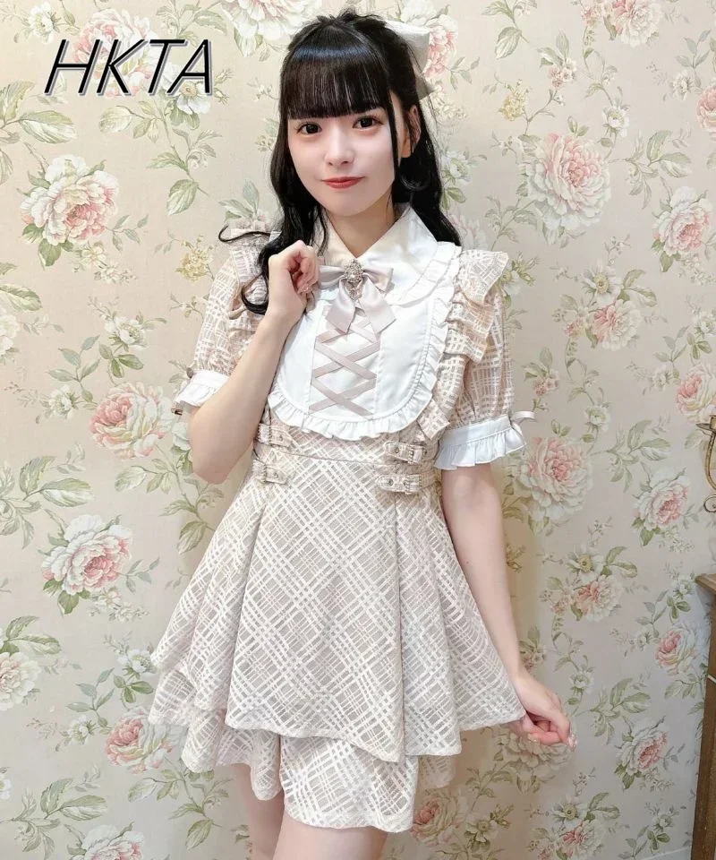 Lolita Back Waist Lace-up Chunky Short Sleeve Doll Collar Love Button Shirt Dress Shorts Suit Summer Sweet Dress Two Piece Sets