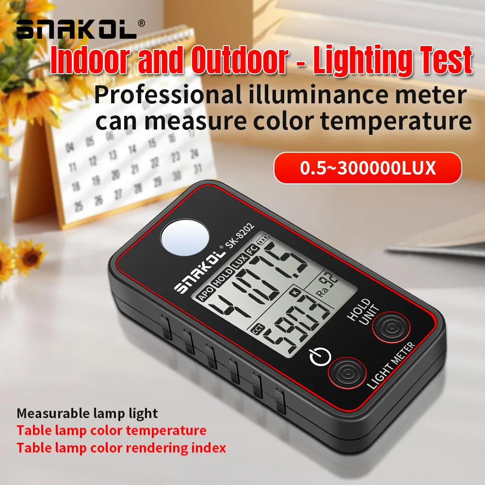 Light Meter Digital Illuminance Meter Handheld Lux Tester LCD 0.5-300,000 Lux/Fc Pocket Luxmeter Photometer Grow Plants