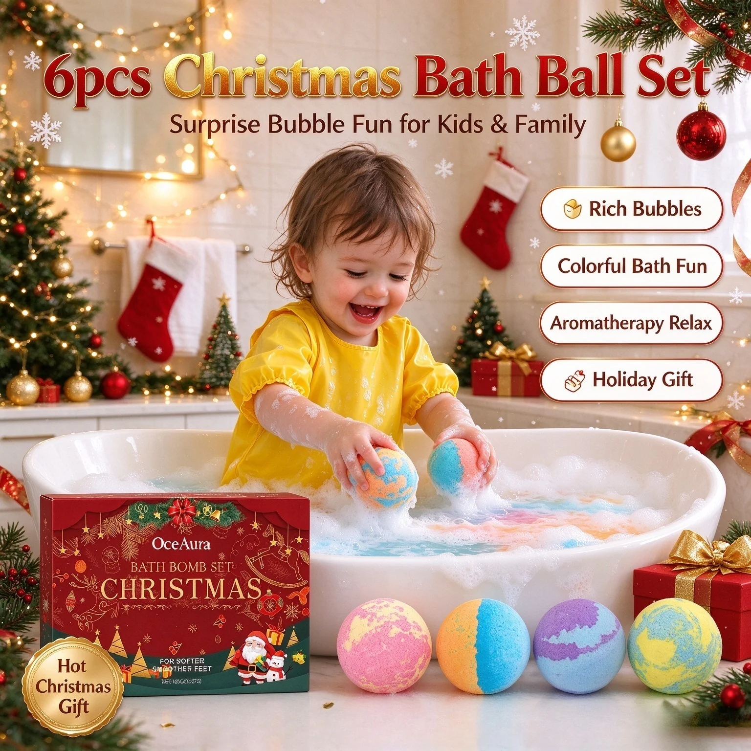 Christmas Kids Surprise Bubble Colorful Shower Bath Balls Set Aromatherapy Body Spa Moisturize Relieve Fatigue Family Bath Gift