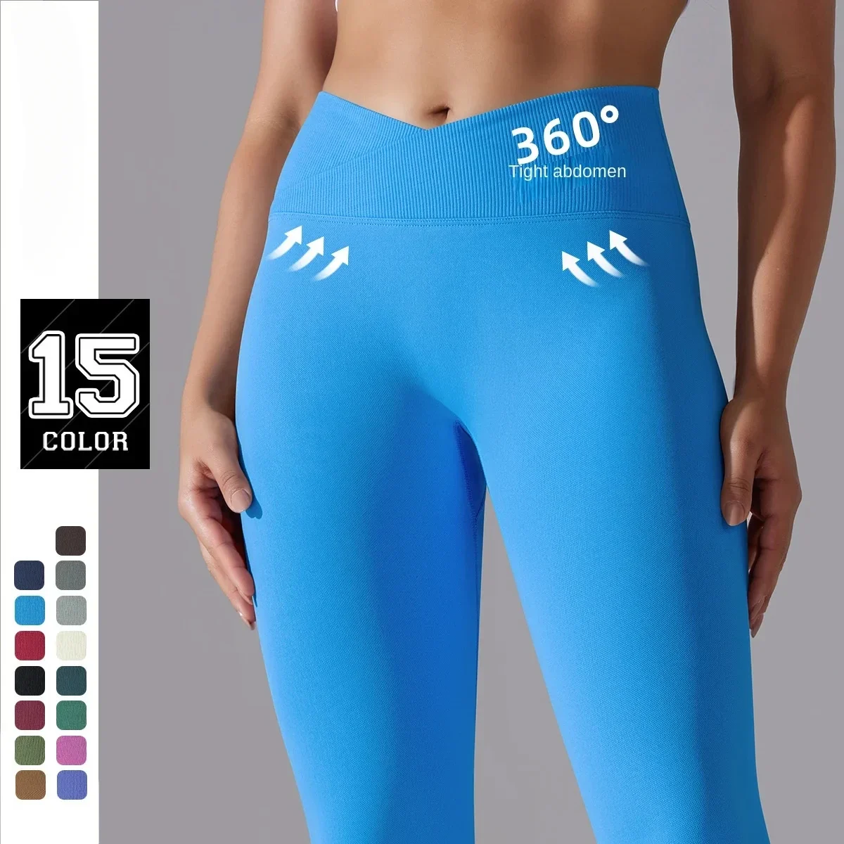 Seamless Knitted Yoga Pants Cross Waist Peach Hip Lift Yoga Running Cycling Pula Sports Leggings Breathable Fitness Pants