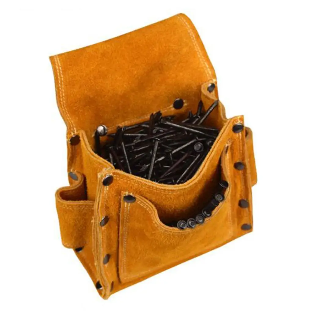 

Yellow Thicken Cowhide Nail Pouches Wear-resistance Tool Bag for Tools Belt