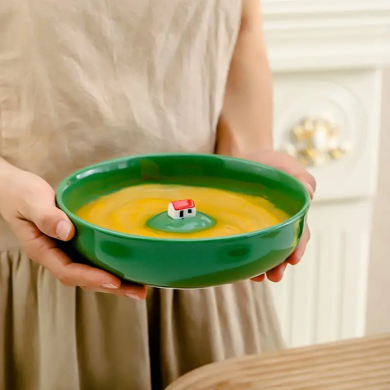 Creative Ceramic Plates Vegetable Household Ins High Value Deep Plates Deepened and Thickened High Sense Soup Plates Inte