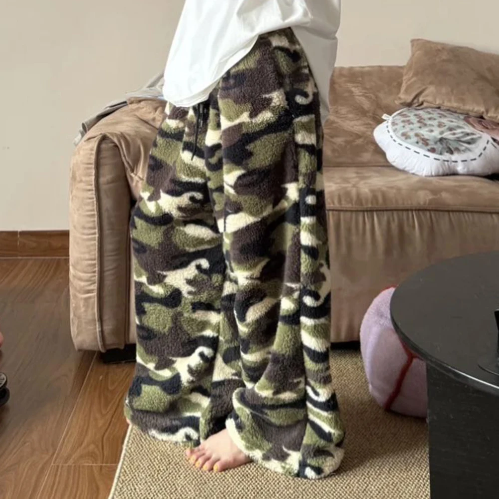 

Camouflage winter retro thermal casual pants loose American outer wear home trousers pants women pantalones mujer