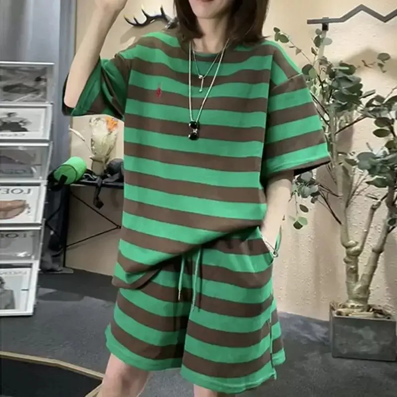 

Новый летний костюм в полоску из чистого хлопка, модные темпераментные шорты, шорты, костюм из двух предметов