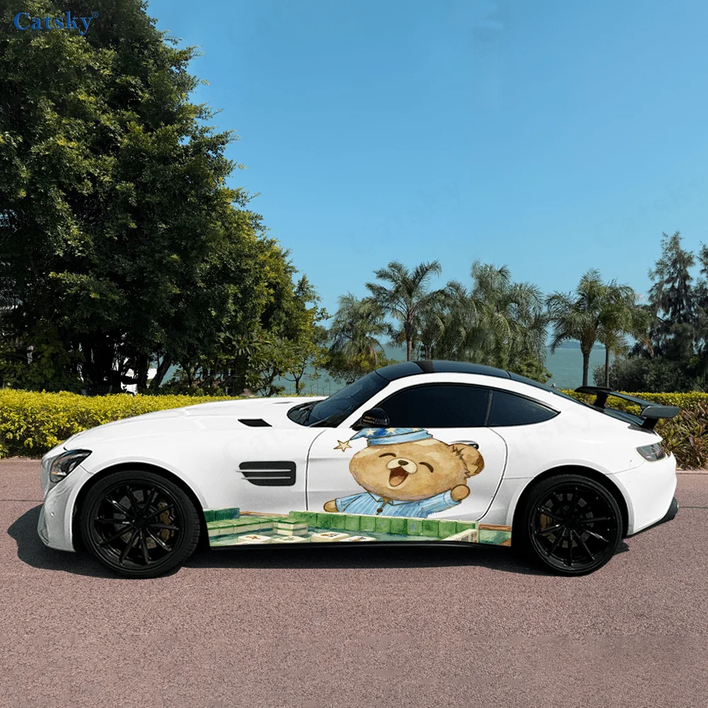 

Милые пижамы, плюшевый мишка, креативный узор, наклейки для кузова и двери автомобиля, модные наклейки, костюм из двух предметов