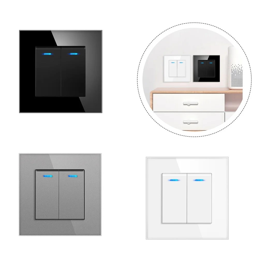 Modern Switch 82x82mm Dual Control Switch Easy To Clean Economical Choice Fashionable Design Flame-Retardant PC