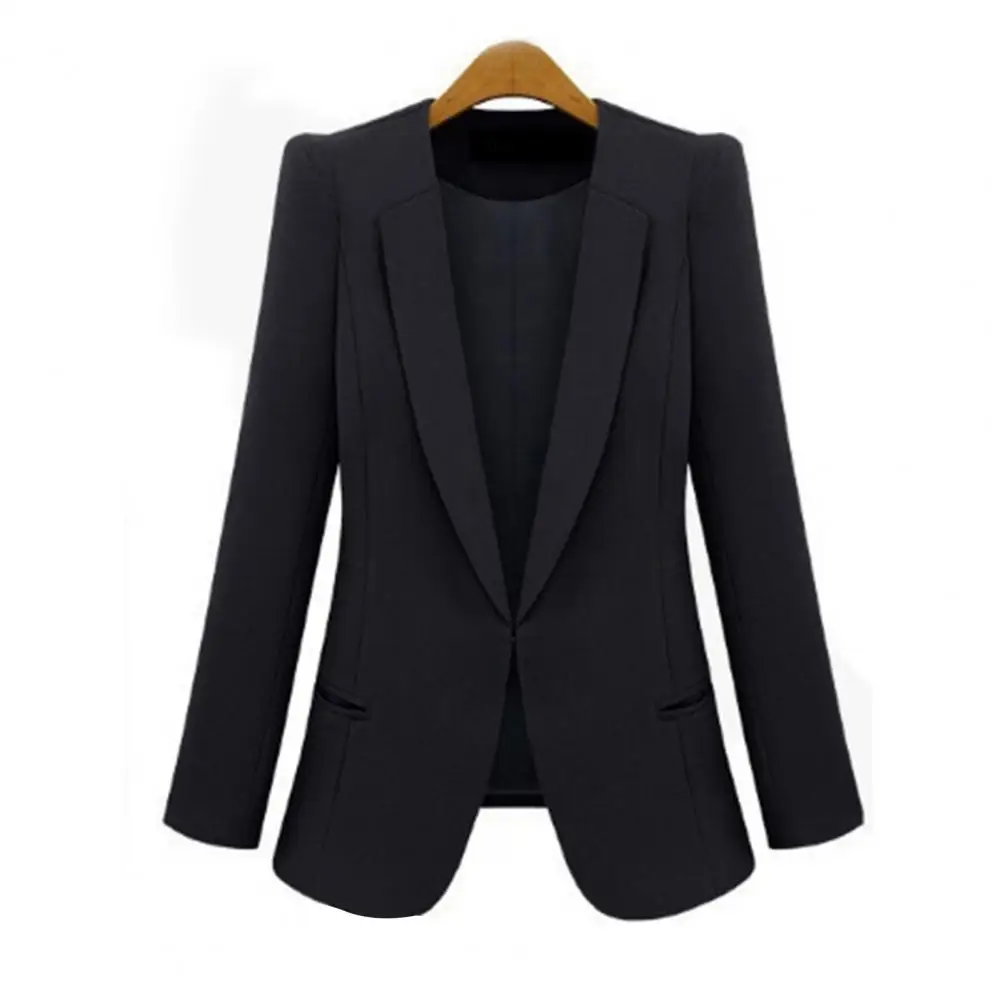 Blazer ajustado con cuello de muescas para mujer, chaqueta de Color sólido, cárdigan de oficina, Blazers de negocios para mujer, primavera y otoño