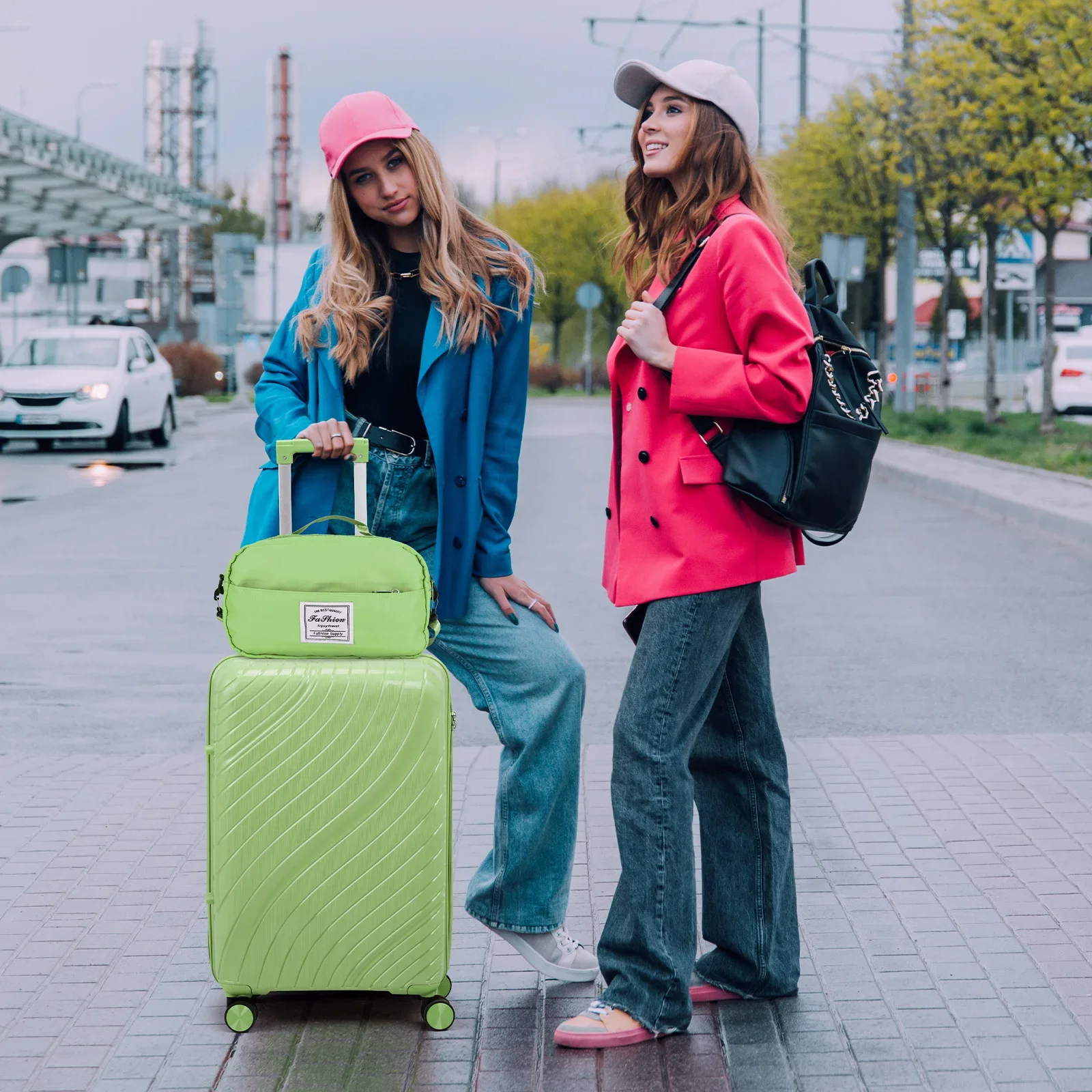 Juegos de equipaje de 5 piezas, juegos de maletas rígidas de PP con bolsas, equipaje de mano a cuadros con ruedas giratorias, cerradura TSA, Lig