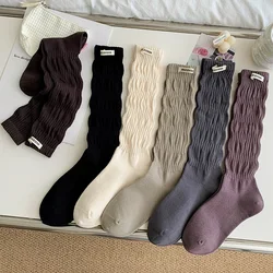 Women Spring and Autumn Vintage Tall Combed Cotton with Small Leather Shoes Long Socks To Show Thin Leg Socks