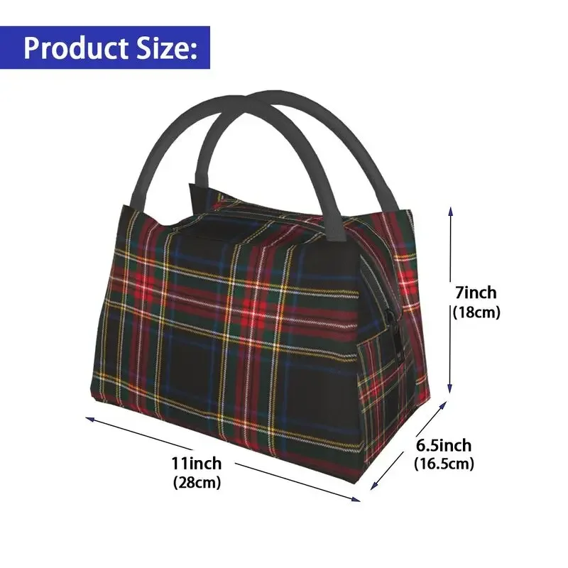 Luxury Black Tartan Plaid Insulated Lunch Bags for Work Office Geometric Gingham Check Texture Thermal Cooler Lunch Box Women