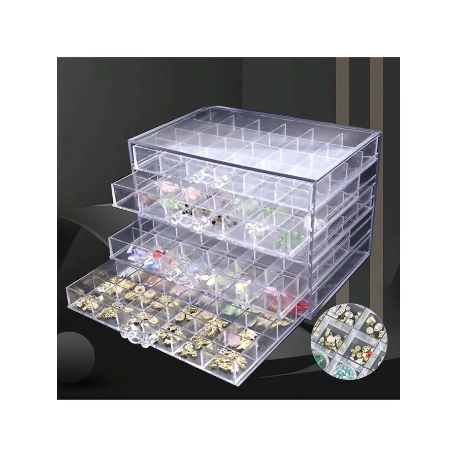

Rainaut 120 Grids Transparent Nail Art Supplies Sequence Storage Box 5 Layer Drawers Large Capacity Rhinestone Gems Beads Plast