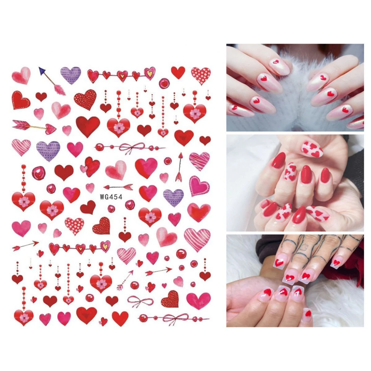 10PCS Valentine's Day Collection Set Nail Stickers Bear Love Sexy Lips Attached Sticky Nail Slider Nail Beauty Supplies