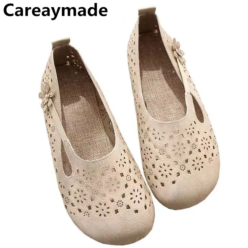 Careaymade-Retro Hollow Mori Small Flower Women's Shoes All-match College Style Sandals Summer New Simple Flat Casual Shoes