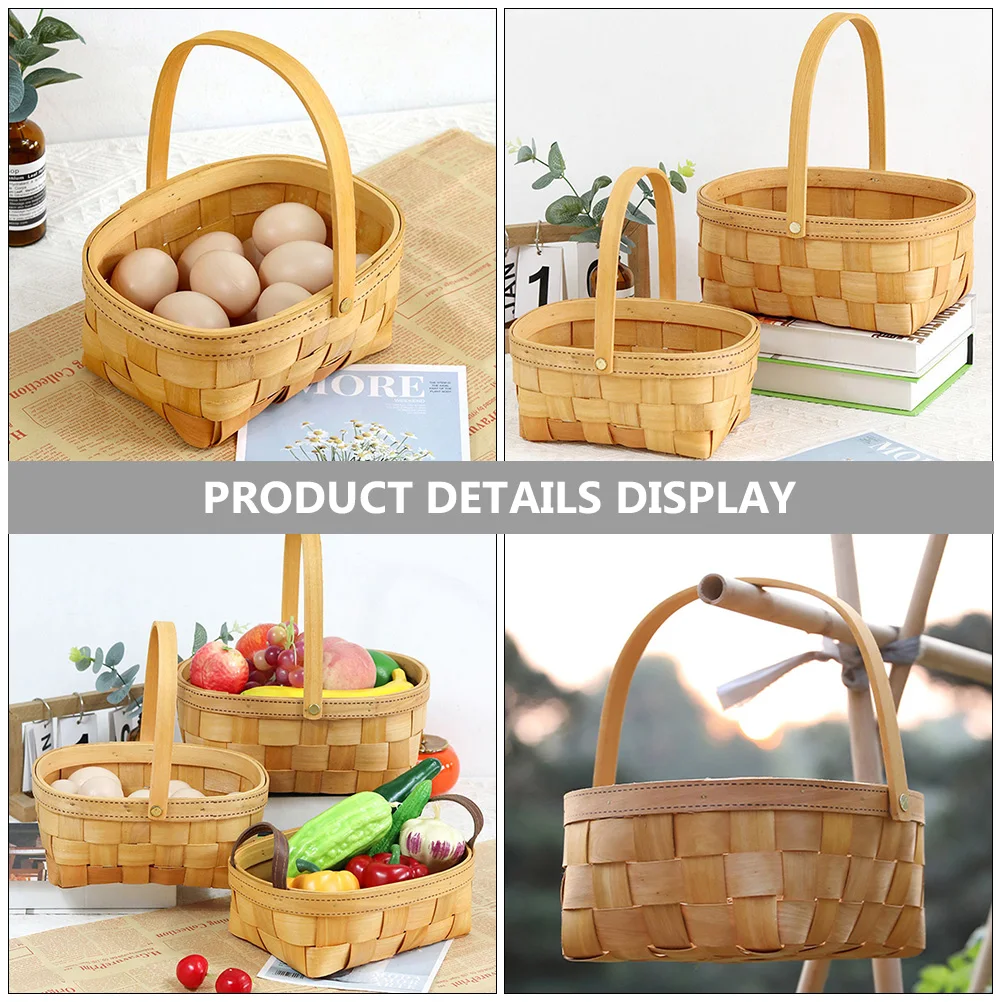 

Wooden Handbasket Small Woven Handle for Kitchen Storage Vegetable Gathering Portable Fruit Picnic Basket