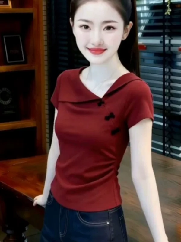 Slim Fit Short Sleeve T-Shirt Women's Fashion Summer 2026 New Style Small Fragrance Style Commute Korean Version Breathable