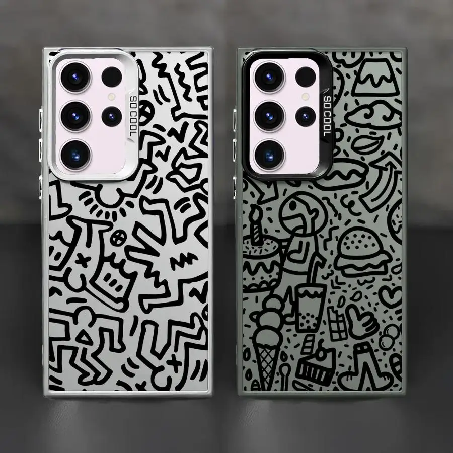 หรูหราสีดําGraffitiสําหรับSamsung Galaxy S23 Ultra S24 Ultra S20 FE S21 S22 Plus S10 S23 5G Note20 Ultra Soft Shell