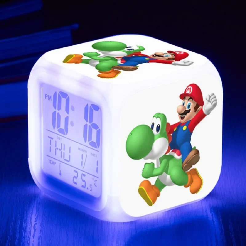 Super Mario Bros LED Alarm Clock Anime Cartoon Toad Yoshi Daisy Luigi Bowser Children Alarm Clock Room Decorative Light Toy Gift