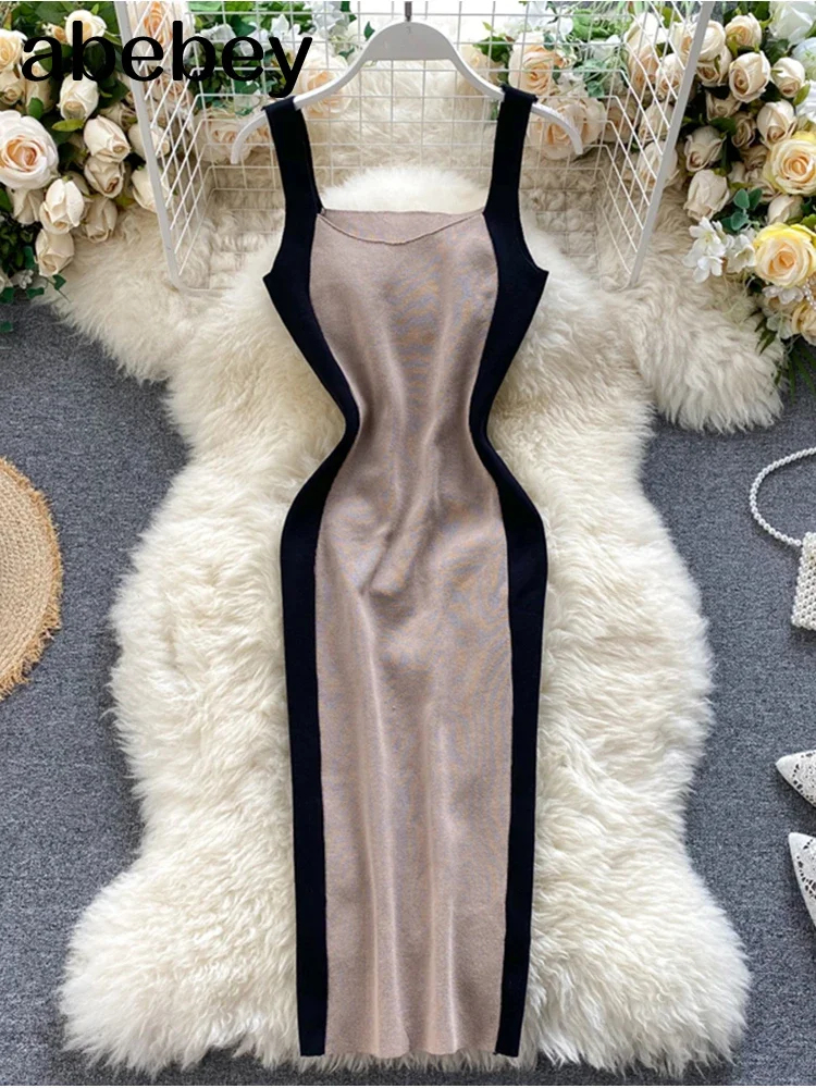 الصيف المرأة الحياكة غمد رسائل تانك فستان أنثى Bodycon محبوك بروتيل أكمام المرقعة فساتين صغيرة للمرأة