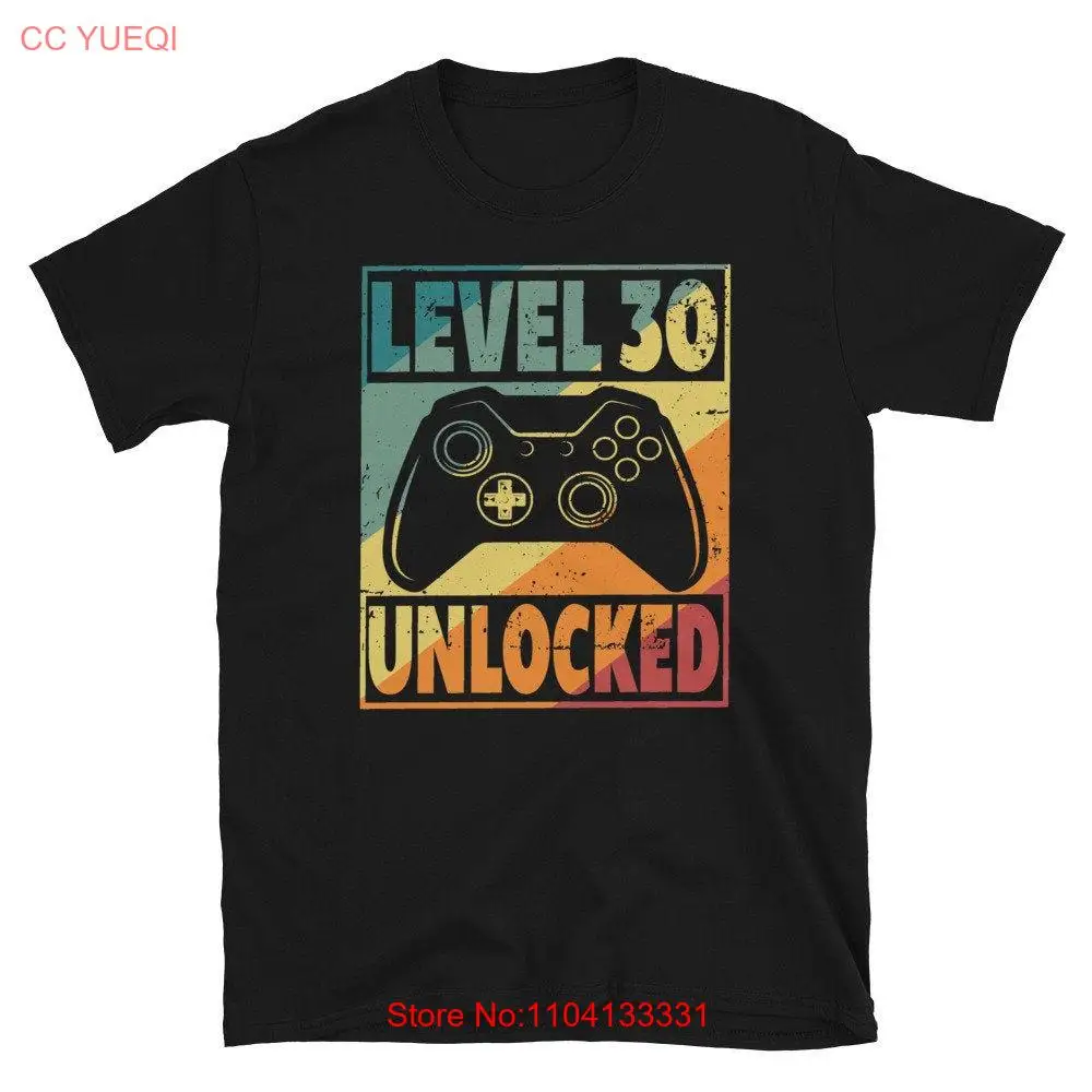 

30th Birthday Level 30 Unlocked Retro Vintage Gamer T Shirt long or short sleeves