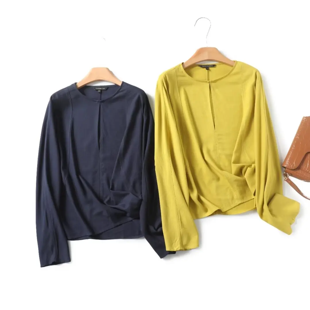 

2024 early autumn new style lazy and relaxed round neck long-sleeved casual shirt women's linen blend outer shirt