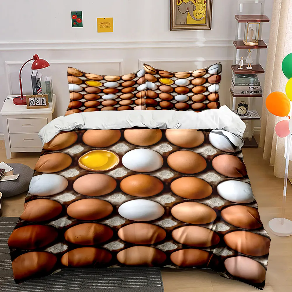 Neatly arranged eggs with yolk Print Soft Comfortable Duvet Cover Bedding Set Included 1*Duvet Cover  2*Pillowcases