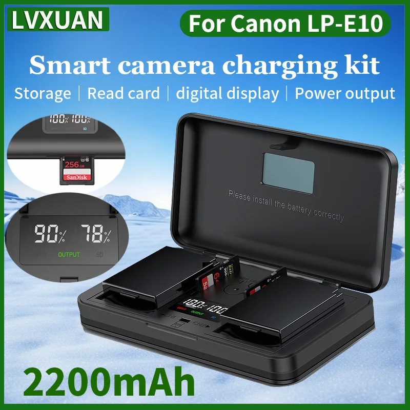 

LVXUAN LP-E10 Battery and LCD USB Charger for Canon EOS Rebel T3 T5 T6 T7 T100 Kiss X50 X70 X80 X90 1300D 4000D Cameras