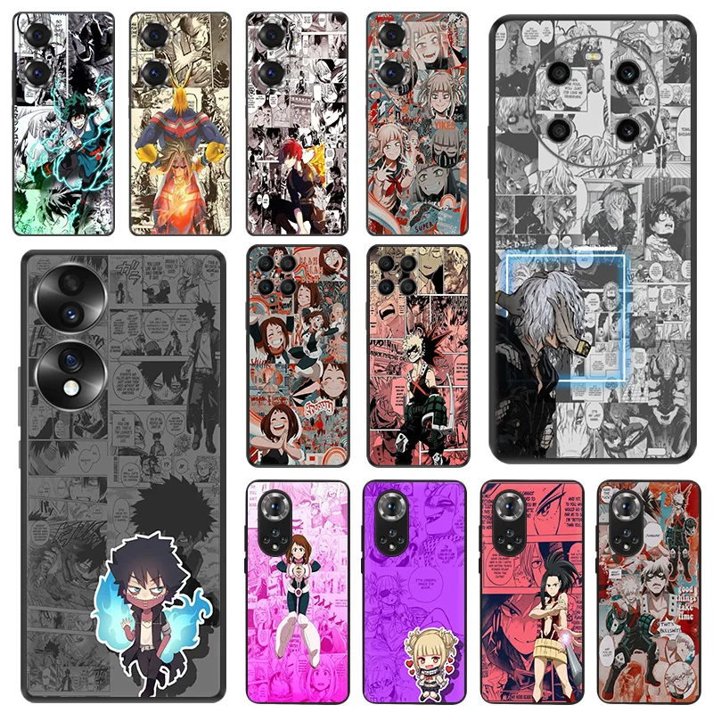 Black Matte Phone Cases for Honor X8b X8 X7 X6 a X9 b 90 70 Magic5 My Hero Academia Comics Huawei P40 P30 P20 Psmart Soft Cover