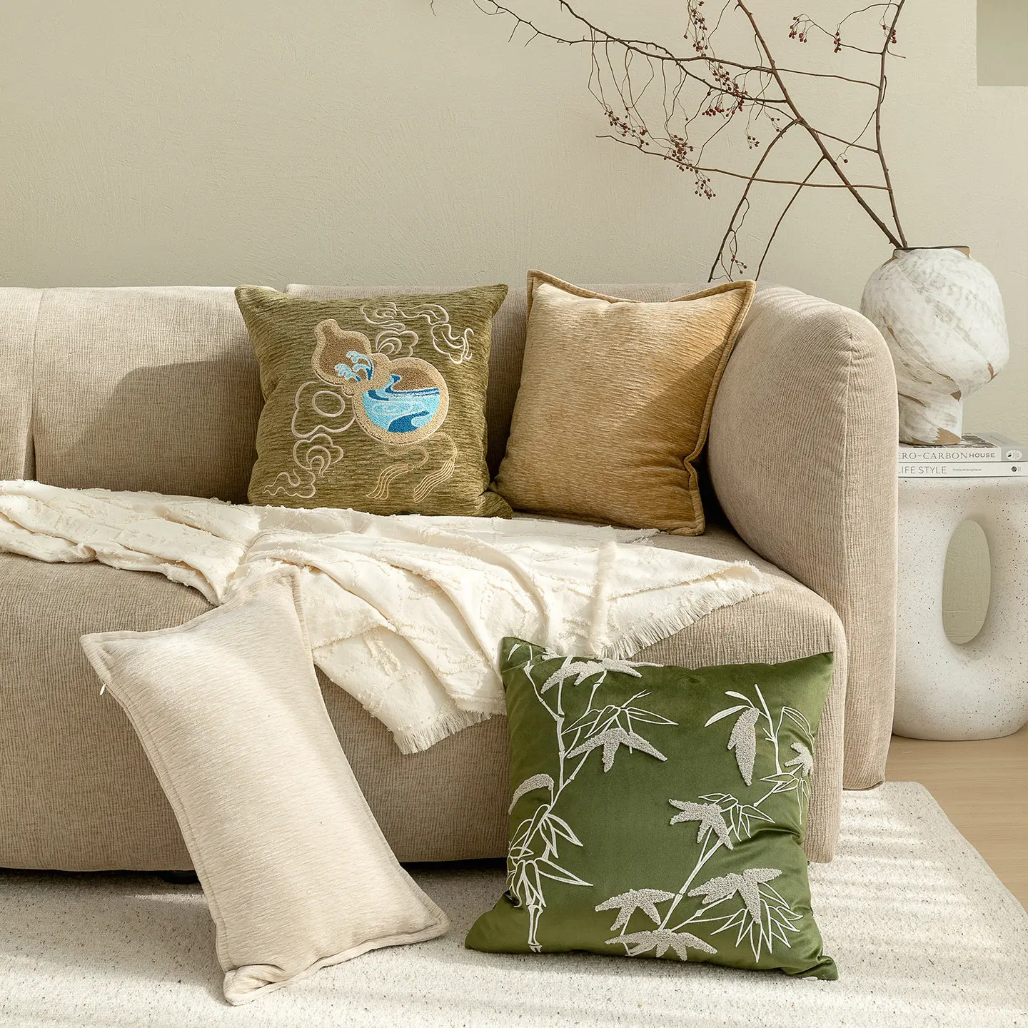Design Luxury Cushion Cover Plush 45x45cm Yellow-green Gourd Square Pillowcase For Home Hotel Bed Living Room Sofa