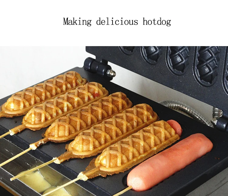 Komercyjne elektryczne 6 sztuk francuski Muffin Hot Dog gofrownice non-stick powłoka maszyna do kiełbasek chrupiące mleko kij gofry Maker