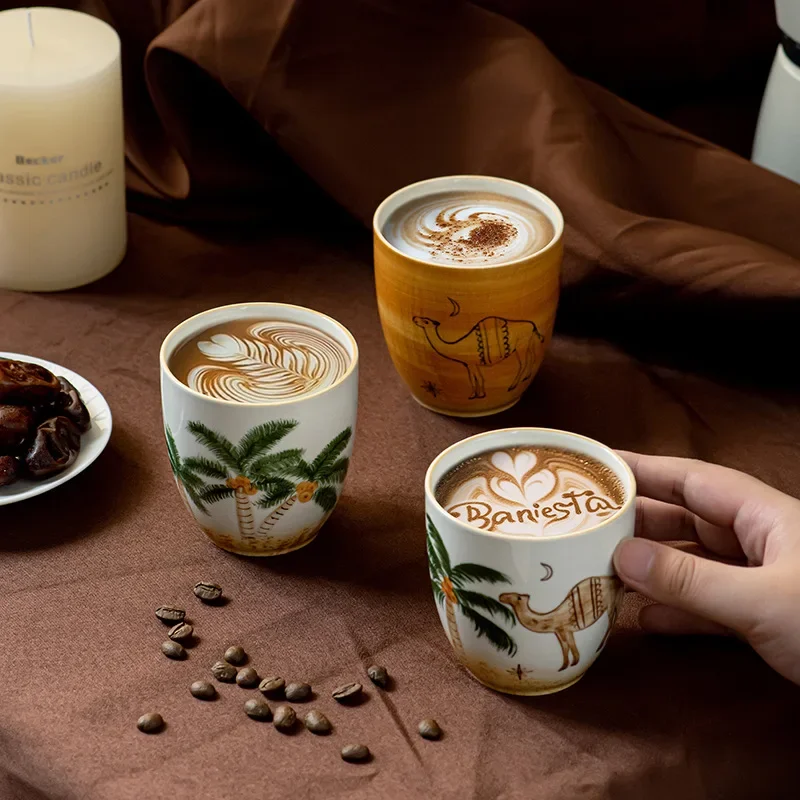 Middle Eastern Style Arabic Palm Tree Camel Cappuccino Mug Ceramic Coffee Cup For Tea, Espresso, Latte