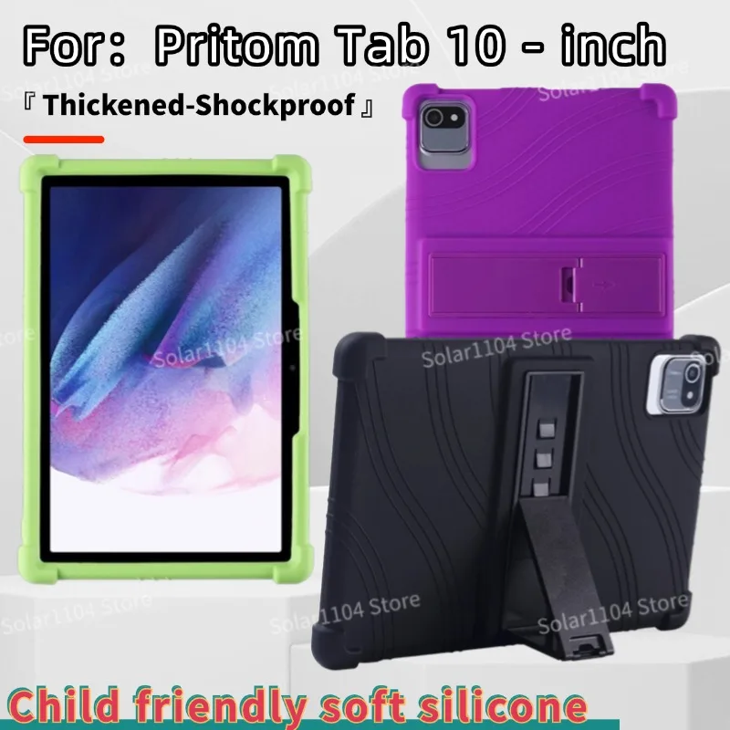 Soft Silicone Shockproof Case for Android 12 10.1-inch Tablet with Rear Kickstand for Pritom Tab 10