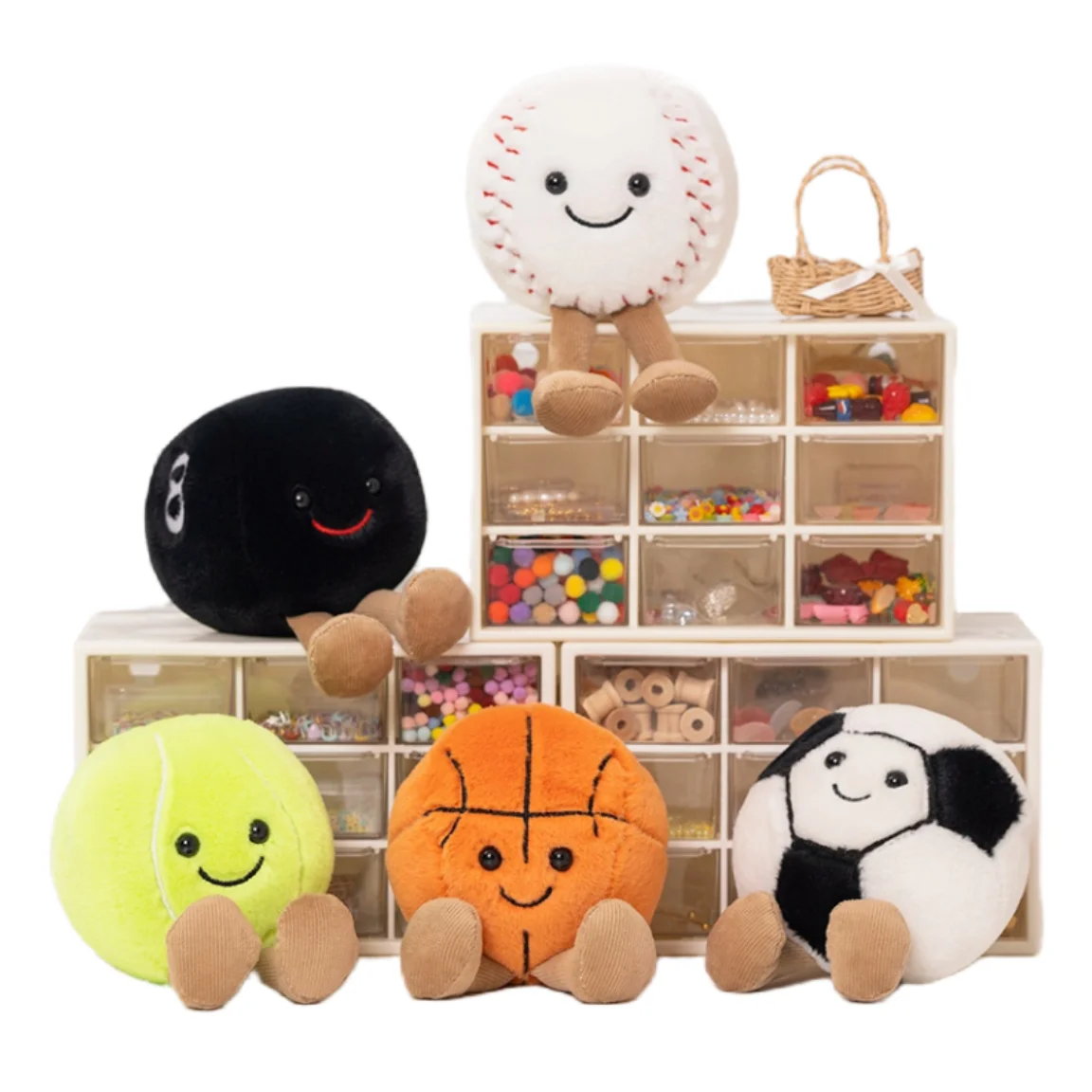Creative Ball Game Plush Toys with Legs Simulation Baseball Billiards Football Tennis Dolls Kawaii Home Decor for Kids Xmas Gift