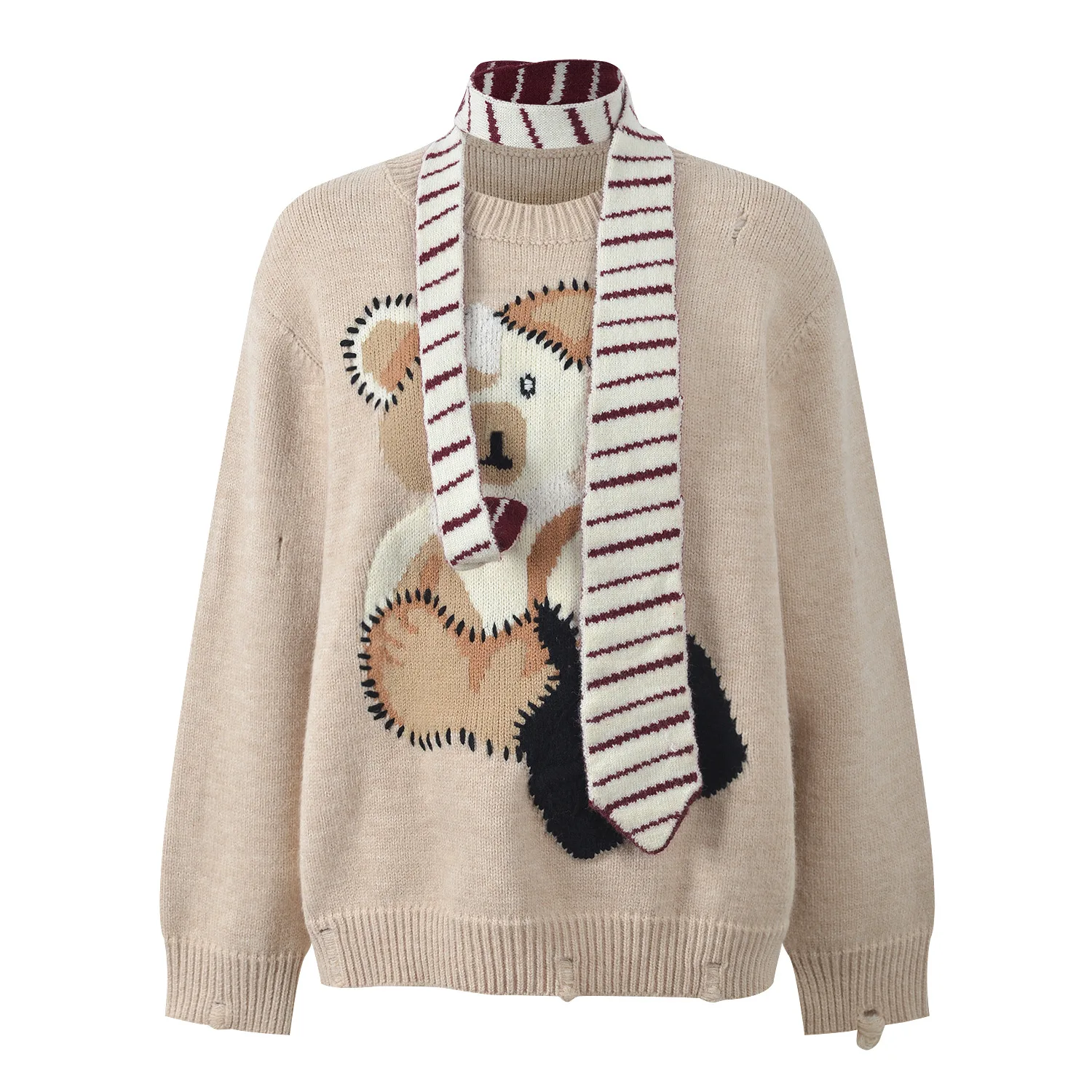 

Модный круглый вязаный свитер Ne, женский теплый шарф с принтом медведя, осень-зима, повседневный универсальный длинный топ све