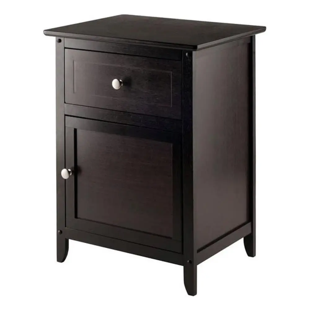 

Transitional Solid Wood Nightstand, 25" H X 18.9" W X 14.96" D, Espresso Finish, 1 Drawer And Cabinet With Satin, Customized