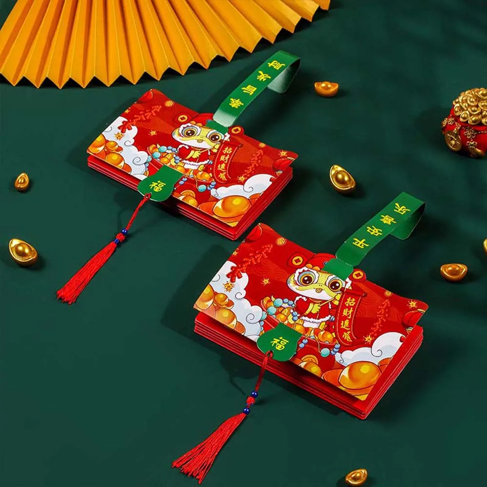 

Chinese Style Snake Year Folding Red Envelope Thickened Hongbao Lucky Money Bag 6/10 Slots Tassels New Year Red Packet Wedding