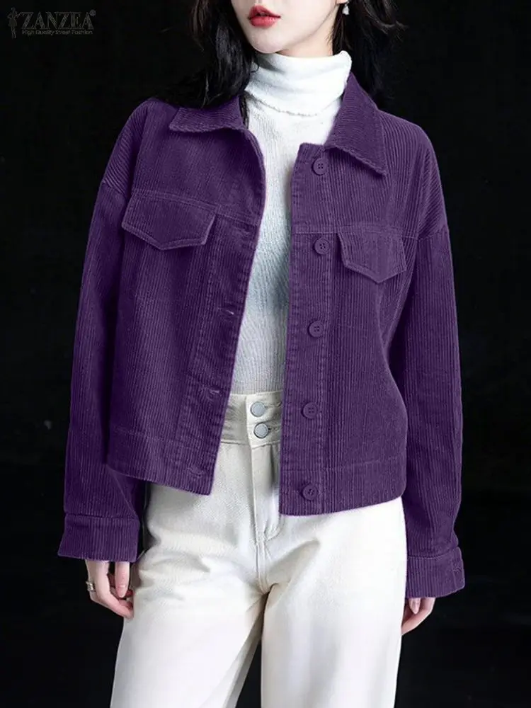 

Women Autumn Corduroy Coats ZANZEA 2025 Fashion Lapel Neck Long Sleeve Jackets Woman Outwears Casual Buttons Up Coats Oversize