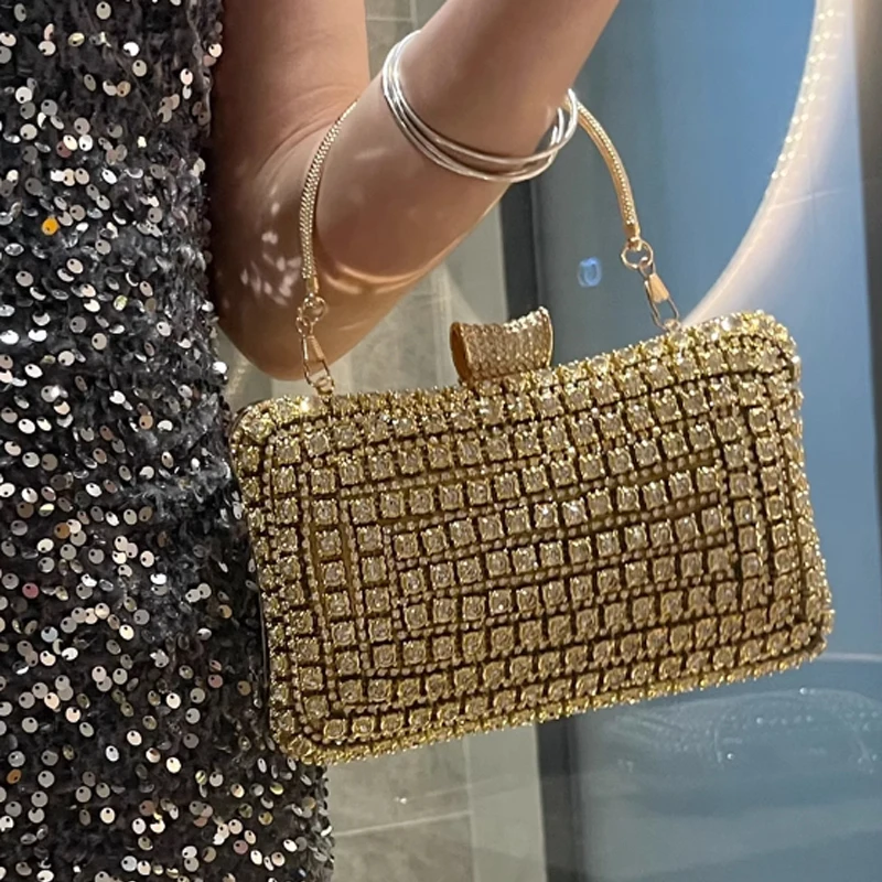 Luxury Diamond Women Handbag 2024 New Full Diamond Shining Women Bag Diamond Clutch Bag Evening Bag Small Square Bag