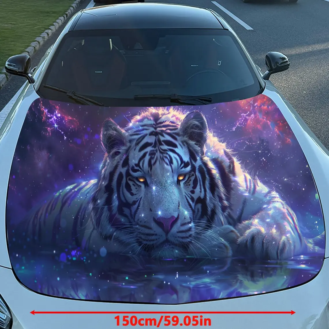 Serene Nebula White Tiger Car Hood Stickers - Self-Adhesive, Waterproof and Durable Vinyl Wrap, Decorate And Protect Your Car -