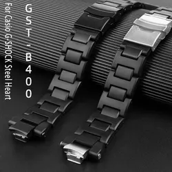 Modified strap For Casio G-SHOCK Steel Heart GST-B400 GST-B400AD watchband accessories plastic steel replacement bracelet black