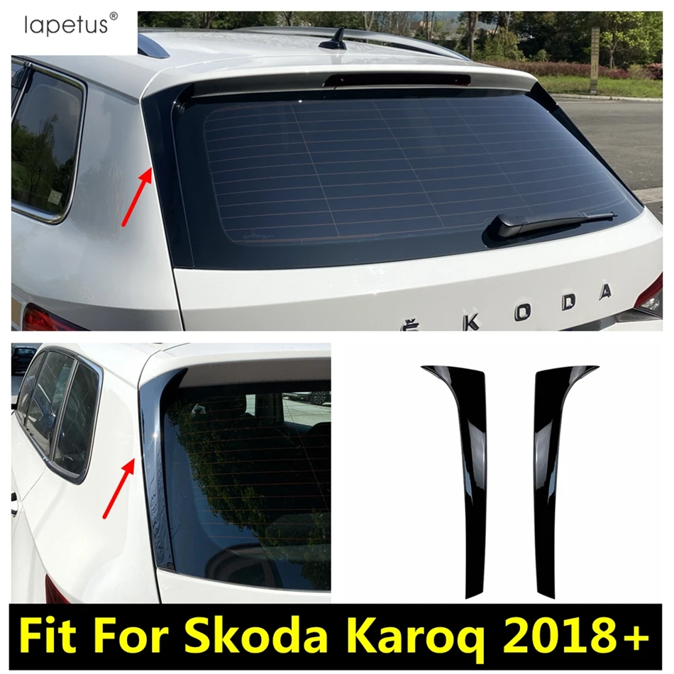 Rear Window Spoiler Panel Sequins Decoration Cover Trim For Skoda Karoq 2018 - 2022 ABS Black Accessories Exterior Refit Kit