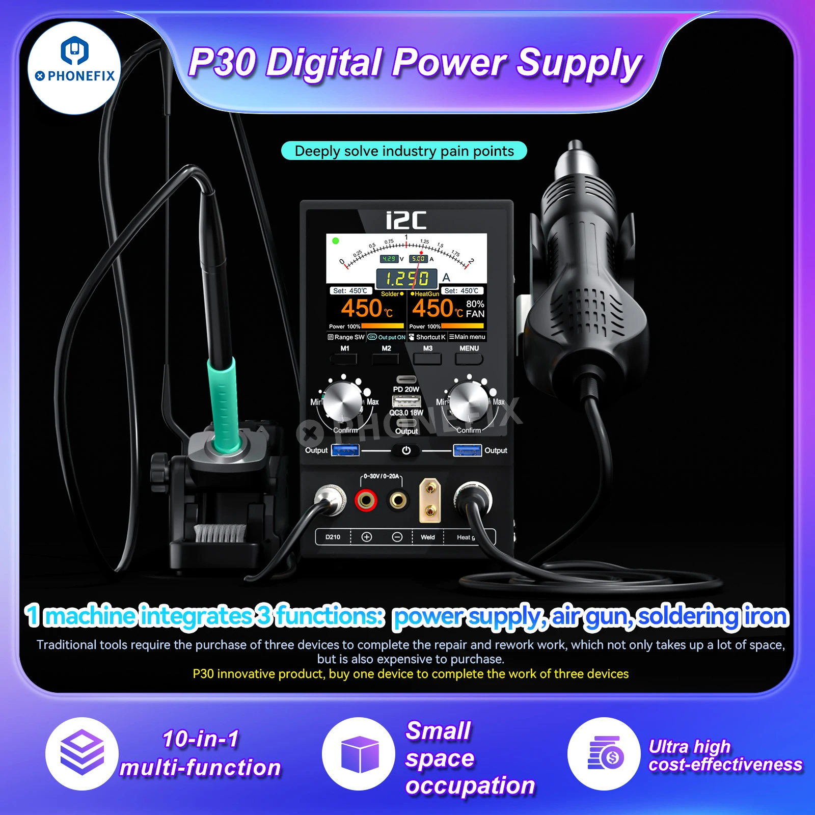 Imagem -04 - Multi-function Power Supply Estação de Solda Hot Air Gun Spot Welder Pré-aquecedor de Tela Telefone Plataforma Reparação Integrada I2c P30