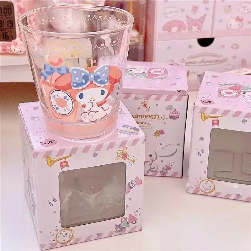 Kawaii sanhos Glass Cup Kuromi MyMelody Cinnamoroll Cartoon addensato tazza d\'acqua resistente al calore tazza da caffè regalo per ragazze