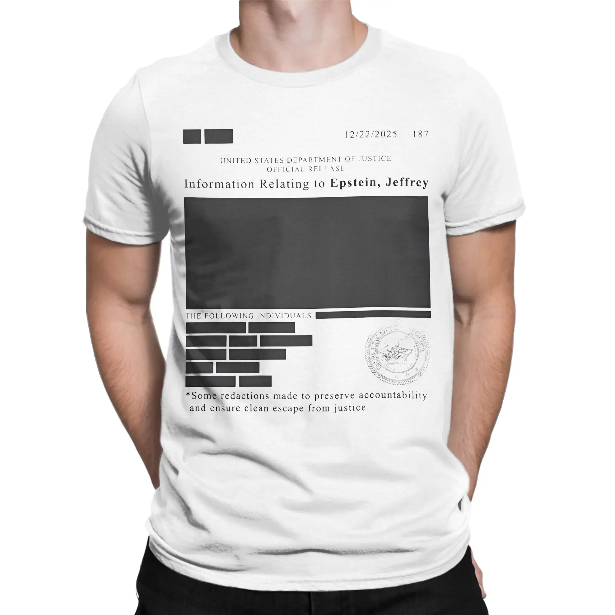 Jeffrey Files Redacted Document Epstein T Shirt Men's Cotton Awesome T-Shirt O Neck Funny Tee Shirt Short Sleeve Tops Printing
