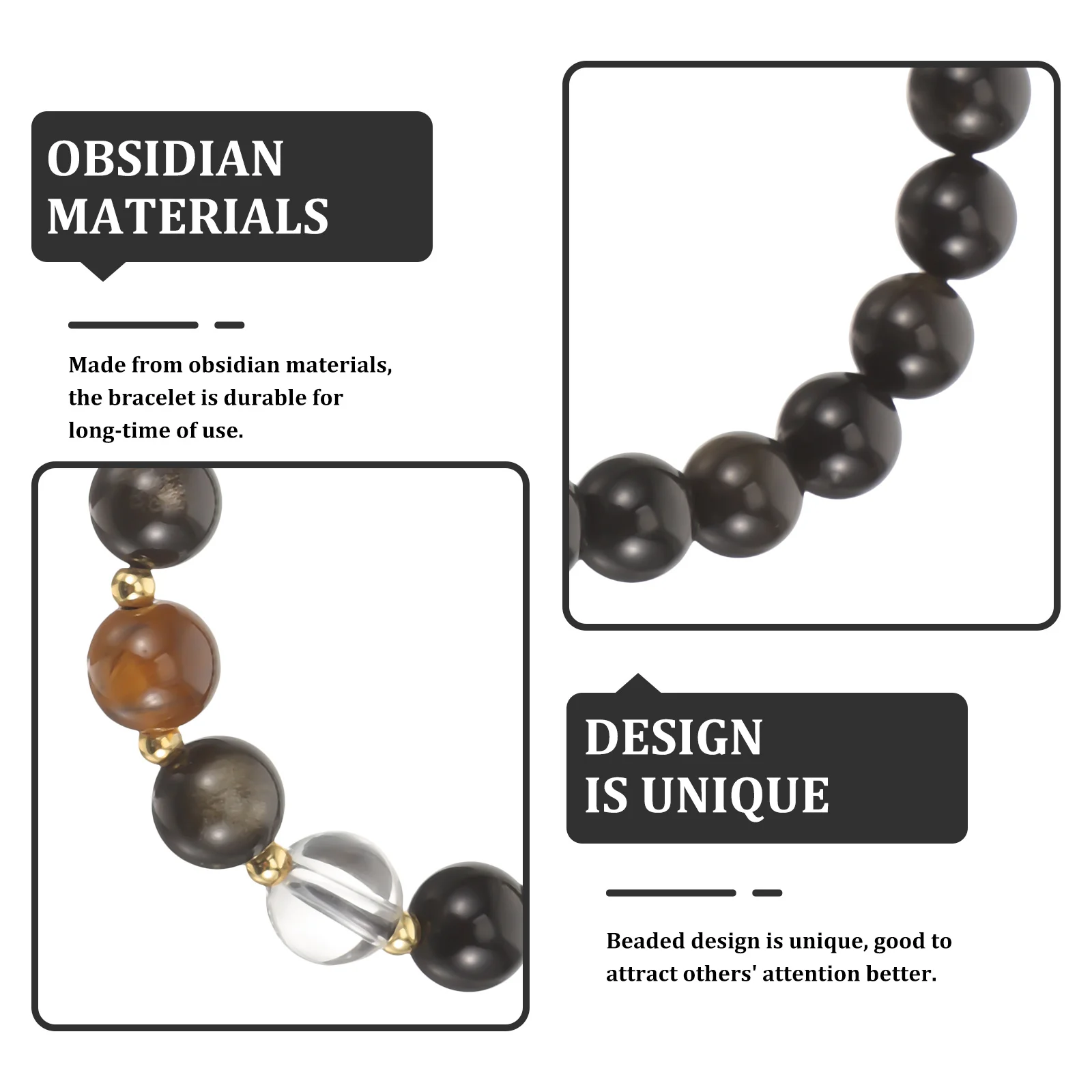 

1pcs Obsidian Bracelet Stone Beaded Wristband For Women Men Fashion Jewelry Bead Bracelets Adjustable Beaded Bracelet