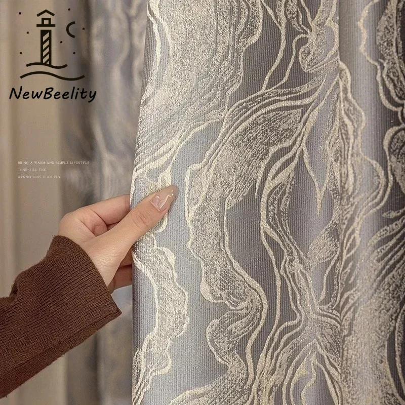 Gold Gray High Precision Simple Modern Luxury Blackout Curtains for Living Room Bedroom Dining Custom Size Decor Partition Tulle