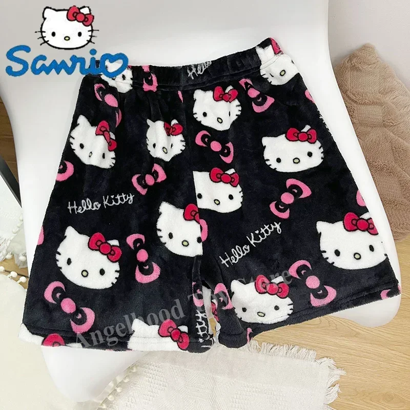 Sanrio Kawaii Kt Cat Kitty Short pigiama Home pantaloni Casual primavera estate peluche pantaloni in pile Anime Cosplay Cute Girl Kawaii Gift