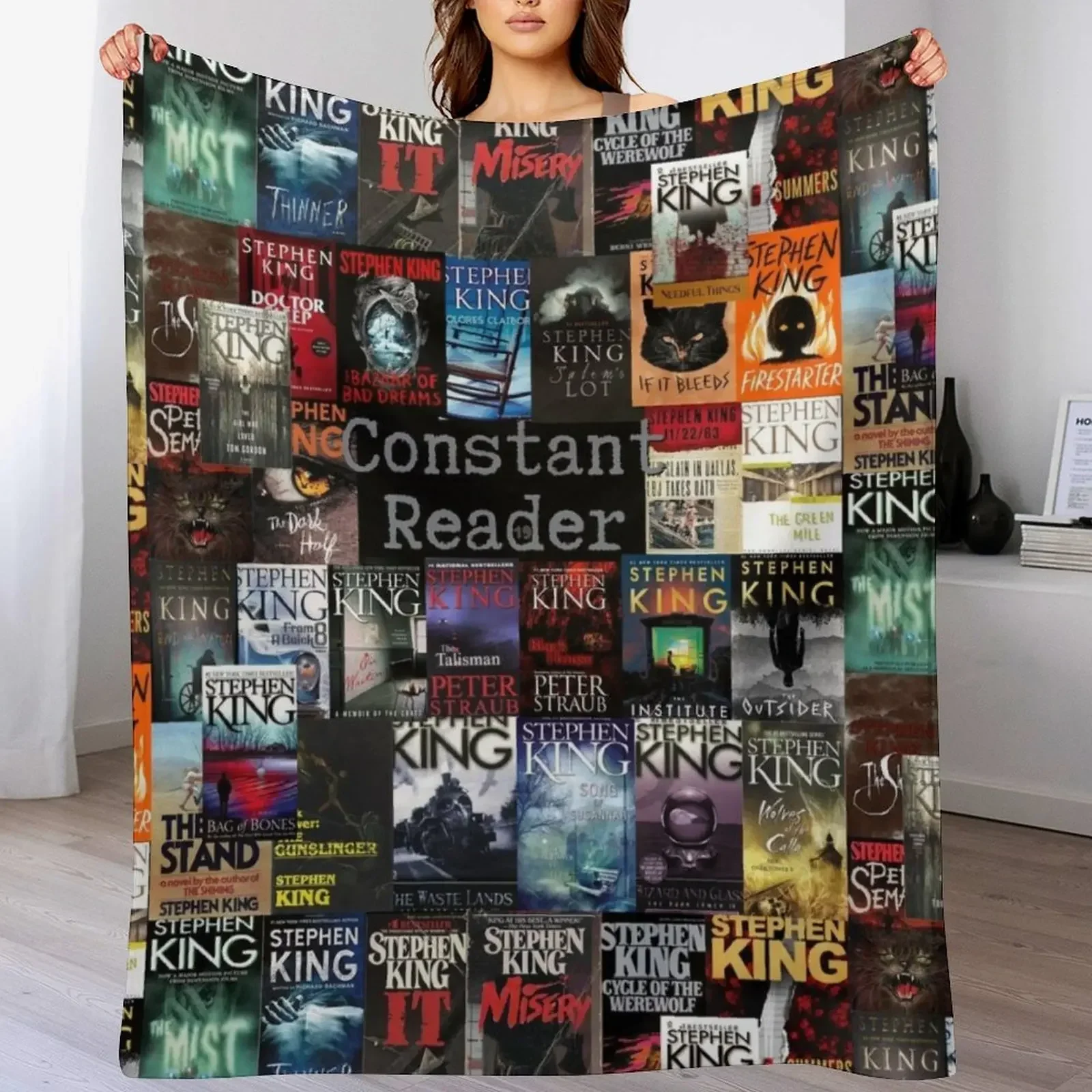 

Stephen King Book Covers, Constant Reader Throw Blanket halloween blankets and throws Blankets
