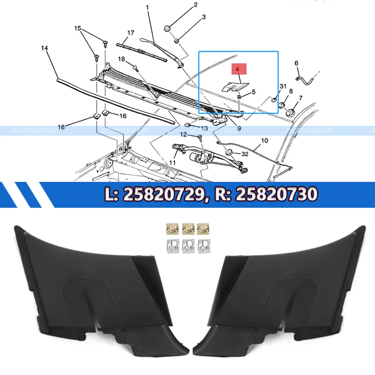 

25820729 для Chevrolet Tahoe Avalanche GMC Yukon/XL Cadillac Escalade/ESV, решетка воздухозаборника, расширение капота стеклоочистителя 25820730