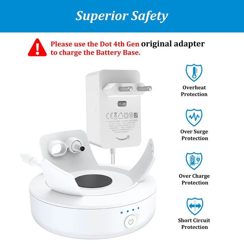 قاعدة بطارية محمولة PlusAcc لـ Echo Dot 4th & 5th Gen 10000mAh بنك طاقة قابل لإعادة الشحن لشاحن حامل Alexa Echo Dot 5